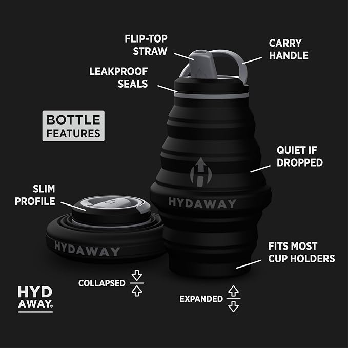HYDAWAY 17oz Collapsible Water Bottle, Packable Leakproof for Travel | Travel-first design. Fold flat to 1.5 in for carry-ons, purses, seatbacks. Leakproof, BPA-free, dishwasher safe. - Image 5