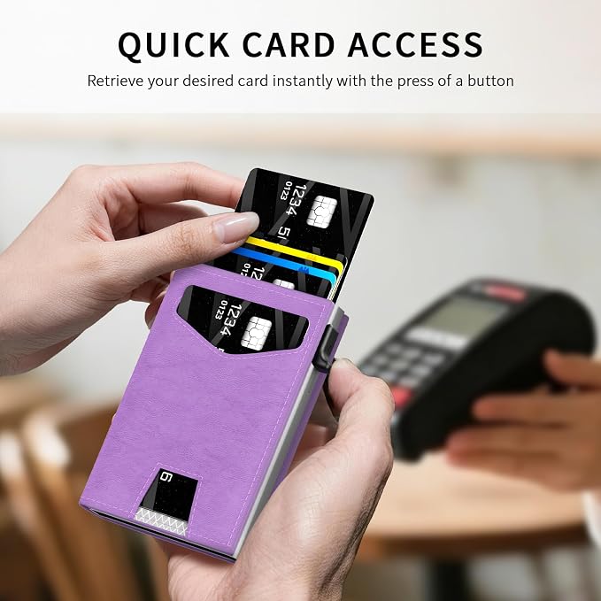 RFID Wallet Women: Stylish Security Metal Wallet for 10-12 Cards & 2 ID Windows - Smart Pop-Up Credit Card Holder & Cash Slot in Compact Trifold Design,Gift for Her(Purple) - Image 2