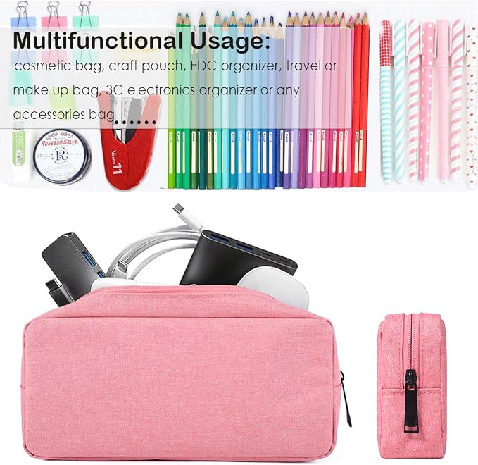 CAAORDKSO Electronic Organizer Case, Travel Cable Organizer Bag Pouch Electronic Accessories Carry Case Waterproof Electronic Accessories Bag for Cable, Cord, Charger, Power Bank, Earphone (Big-Pink) - Image 6
