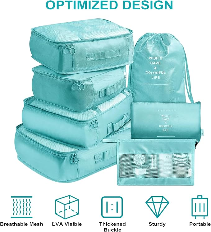 11 Set Packing Cubes for Travel, Anti-Tearing Suitcase Organizer | Luggage with Shoe & Hanging Toiletry Bag, 7 Travel Packing Cubes, Green, 1 Clear Toiletries Bag , 3 Portable Toothbrush Cases - Image 5