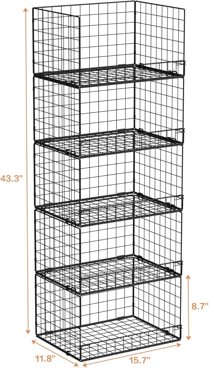 Yociyoga 5-Tier Stackable Closet Organizers and Storage Shelves, Closet Shelf Organizer Basket Bins, Foldable Sweater Storage for Closet Organizer System, Black(Patent 30022416) - Image 6