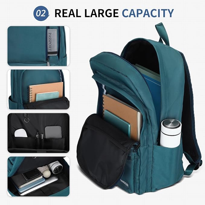 Laptop Backpack for Men & Women 15.6 Inch Office Anti Theft, Blue | Small Work Backpack Water Resistant with Luggage Strap Theft Proof Sleek Backpack Oxford Material for Commute, Work, Travel - Image 4