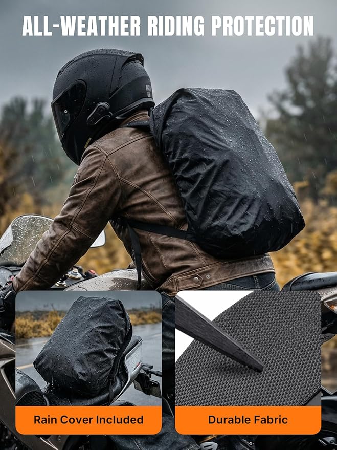 Oumurs Reflective Motorcycle Helmet Backpack, 35L Riding Backpack with Hidden Helmet Net, Hi-Vis Commuter Bag, 1680D Water-Resistant Travel Backpack with Laptop Compartment, Ventilated Back - Image 6
