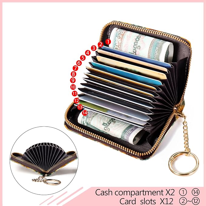 Blusabaca RFID Credit Card Holder Small Women Travel Wallet, Highland Cow | Removable Keychain, Case with Zipper, Vegan PU Leather, Cash Coin Pocket, Business Accordion Purse, Ladies Female Gift - Image 5