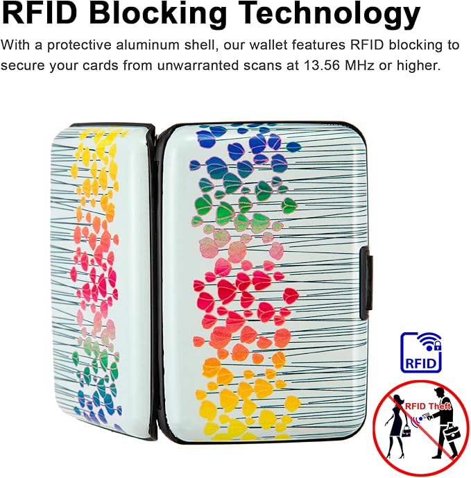 Credit Card Holder, Metal Card Wallet RFID Blocking Mini Slim Aluminum Business Hard Card Case for Women Men (Colorful Flowers) - Image 3
