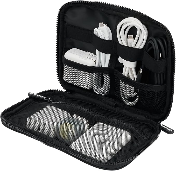Case-Mate Electronic Organizer Travel Case - Portable Tech Travel Pouch w/Multiple Storage Mesh Pockets for Cable, Cord, Charger, Power Bank, Airpods - Airplane Essentials Bag - Black - Image 2