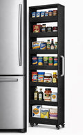 Beside Fridge Storage Slim Tall Cabinet - 7-Tier Tall Narrow Kitchen Pantry Pull Out Storage Cabinet Next To Fridge, Rolling Cart For Kitchen, Dorm, Bathroom, Laundry & Office (Black, 23.6 in) by Unknown