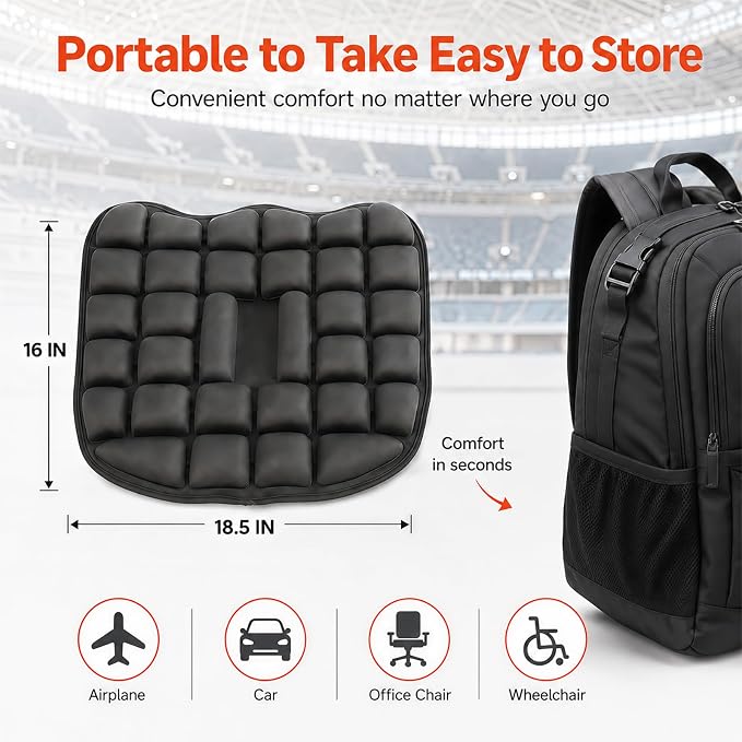 Travel Seat Cushion for Airplane, Inflatable for Long Flights, Portable Ergonomic Adjustable Air Pad – Tailbone & Lumbar Pain Relief for Plane, Stadium, Car, Wheelchair, Driving, Office, Work - Image 6