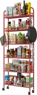 Slim Rolling Storage Cart 6 Tier, Metal Kitchen Rolling Utility Cart with Lockable Wheels for Kitchen, Bathroom, Office, Laundry Room, Small Narrow Spaces (Red 6 Inches) by Qiaoxuan