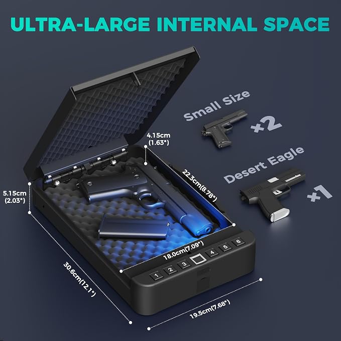 Gun Safe for Handgun Biometric Gun Safe for Car Pistols Safe, Quick Access Handgun Safe with Fingerprint PIN or Key Rechargeable Lock Case, for Home Car Travel Nightstand Bedside or Drawer - Image 8