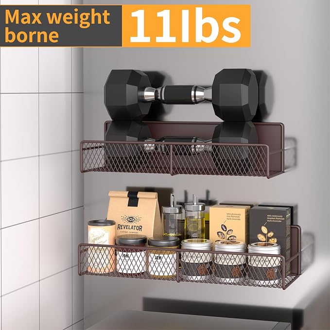 DTUQYX Magnetic Spice Rack for Refrigerator, 4 Pack 100% Metal Strong Magnet Fridge Shelves, Space Saving Spice Organizer, No Drilling Moveable Home Kitchen Laundry Room Storage Organization, Brown - Image 3