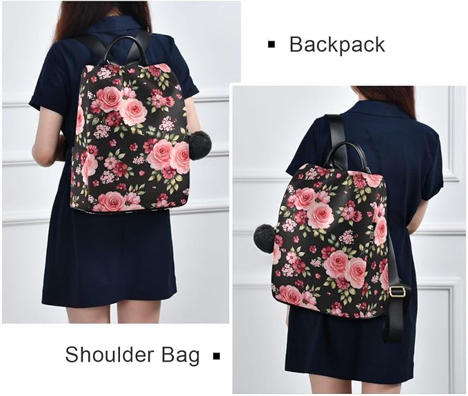 ALAZA Rose Flowers Floral Black Backpack Purse for Women Anti Theft Fashion Back Pack Shoulder Bag - Image 7