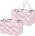 LHZK 2 Pack Utility Tote Bag with Metal Wire Frame and the Sides Rinforced, Large Tote Bag with Handle, Reusable Grocery Bags Foldable, Beach Bag, Car Tote (Pink, 18.5''x11.8''x11.5'') by LHZK