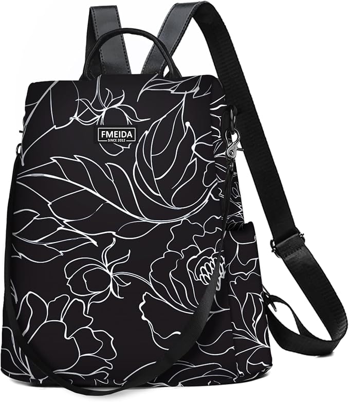 Women's Anti-Theft Backpack Purse | Lightweight Travel Daypack for College, Work & Outdoor | Nylon Back pack with Minimalist Floral Design | Hidden Back Zipper Opening, Compact Travel Size,Summer Purse, Daypack for College Work, Fits 13-inch laptop by Fmeida