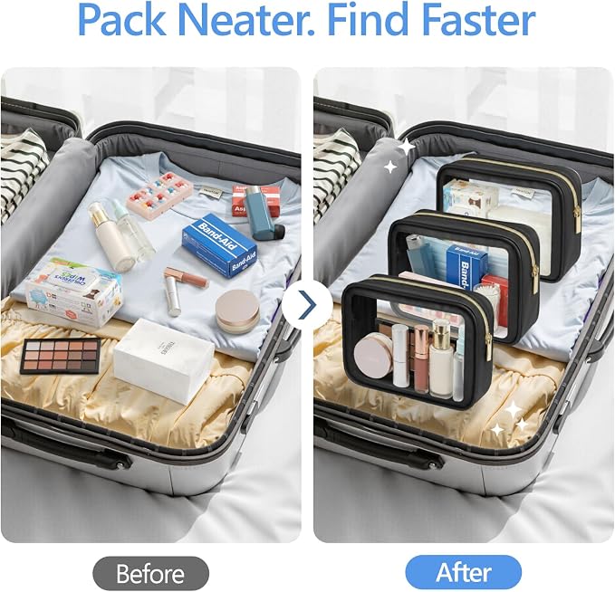 Clear Makeup Bag Foldable - TSA Approved Toiletry Bag for Travel | Metal Zipper, Reinforced Seam, Water Resistant, Medium for Carry-on, Large for Checked Luggage, for Car Storage Organizer - Image 7