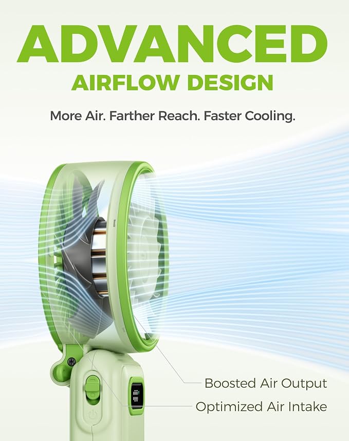 Diveblues Portable Turbo Fan, 100 Speed Handheld Fan with Strong Airflow, Foldable 4 in 1 Personal Fan for Neck, Desk & Travel, USB-C Rechargeable, Lightweight for Summer, Concerts & Outdoor Use - Image 4