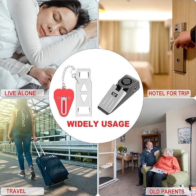 MBBEST Portable Door Lock & Door Stop Alarm,Dual Protection Security Devices Pocket Door Stopper Self Defensey Tools for Hotel Travel Home Apartment House, Red/Black - Image 4