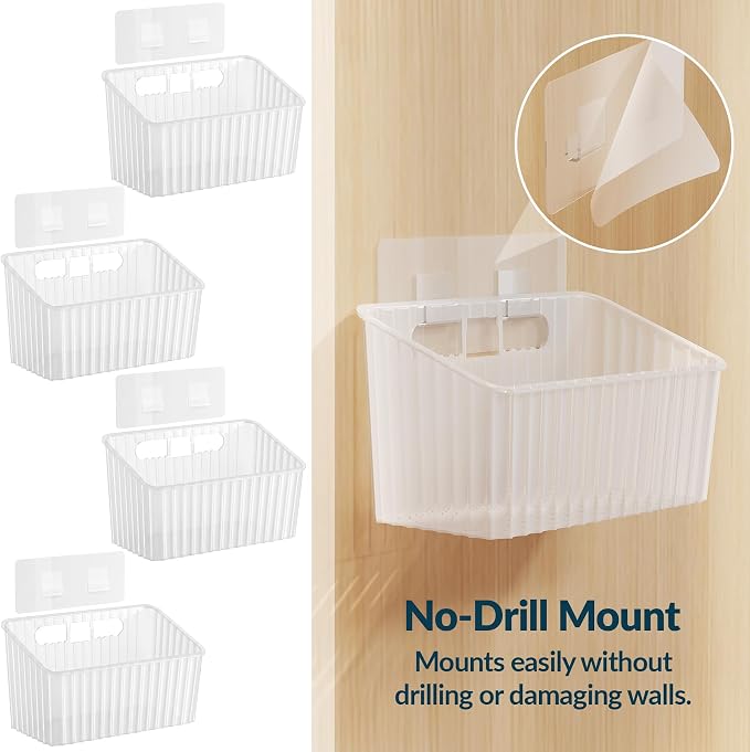 NiHome 4-Pack Cabinet Door Organizer, Adhesive RV Camper Wall Storage Caddy | No-Drill Plastic Bin With Drain Holes For Kitchen Bathroom Pantry Organization, Space Saving Small Item Holder, Medium, White - Image 5