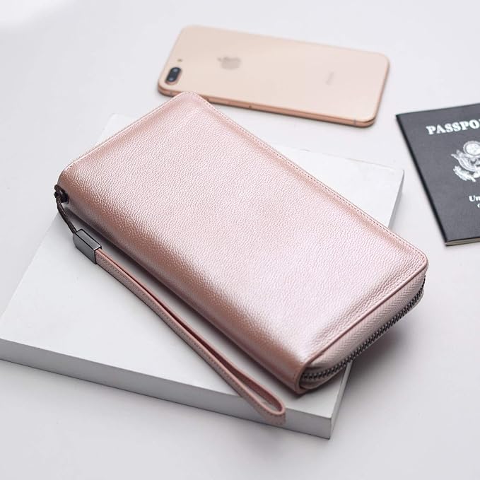 Bveyzi Women RFID Blocking Wallet Leather Zip Around Phone Clutch Large Capacity Ladies Travel Purse Wristlet - Image 2