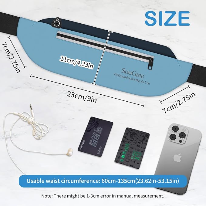SooGree Running Waist Pack for Men Women, Lightweight Waterproof Sports Belt Bag, Phone Running Pouch, Night Reflective Fitness Storage Bag for Running Cycling Hiking Traveling (Lake Blue/Blue) - Image 2