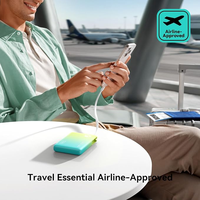 INIU 45W Fast Charging Tablet Portable Charger, Smaller 10000mAh Power Bank | Flight-Safe, Built-in USB C Cable, Flashlight, Battery Phone Pack for Tablet, iPad, iPhone 17 16, Samsung S26 etc, Cyan - Image 5