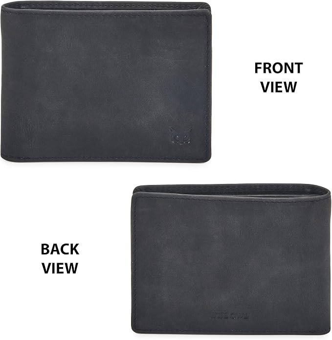 Real Leather Mens Bifold Wallet RFID Blocking Slim Minimalist Front Pocket - Thin & Stylish with ID Window in Gift Box (Crazy Horse, Black) - Image 4
