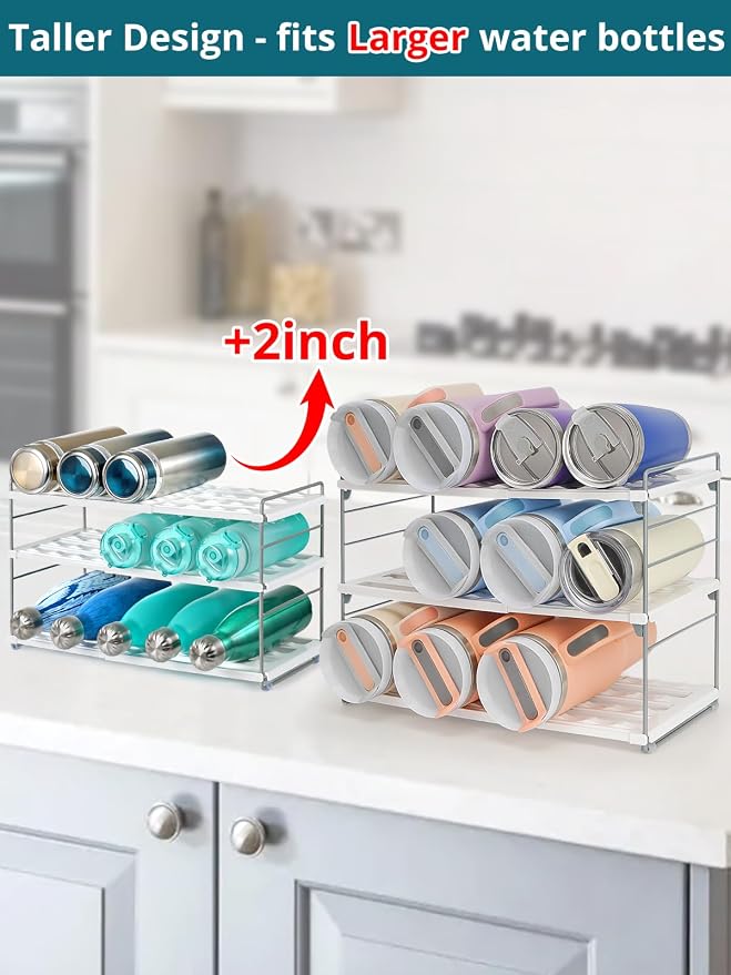 Upgraded Large Expandable Water Bottle Organizer Designed for 40 oz Stanley, Owala & Yeti Tumblers, Adjustable Storage Rack for Travel Mug Cabinet, Pantry, and Kitchen Organizer, Fits 20/30 oz Bottles - Image 4