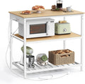 VASAGLE Kitchen Island with 3 Shelves, Kitchen Shelf with Power Strip, 23.6 x 39.4 x 34.9 Inches, Large Worktop, Steel Structure, Industrial, Easy to Assemble, Oak Color and White UKKI105Y01 by Unknown