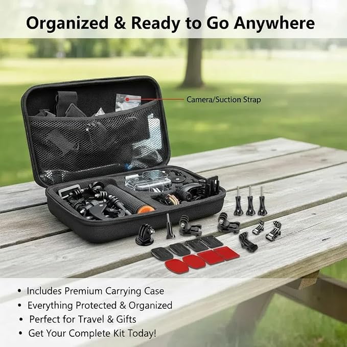 Accessories Kit for DJI OSMO Action 6, 70m Waterproof Housing Case, Tempered Glass Screen Protector, Floaty Bobber Grip, Large Carrying Case, Mounts Chest/Head/Handlebar - Image 6