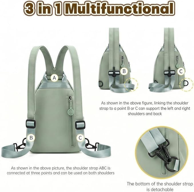 Waterproof 2-Way Mini Commuter Bag, Multi-Compartment Oxford Small Backpack, For，Women,Collegeman, Commuter, Travel with Anti-Theft,Three in One Multifunctional Convertible Design(green) - Image 4