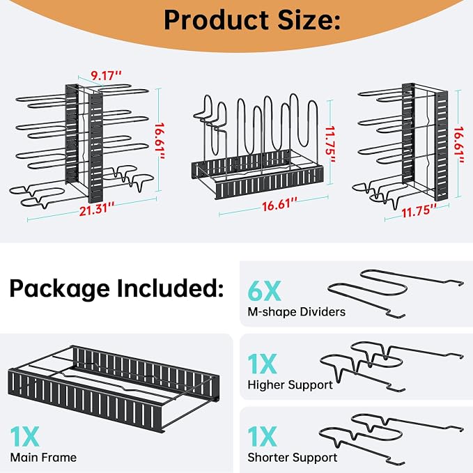 MUDEELA 8-Tier Lightweight pot and pan organizer for under cabinet, 16.6" H | 3 DIY Methods, Holds up to 12-inch cookware neatly, Adjustable Pot Pan Rack, Pot Lid holder for Kitchen, Easy Assembly - Image 6