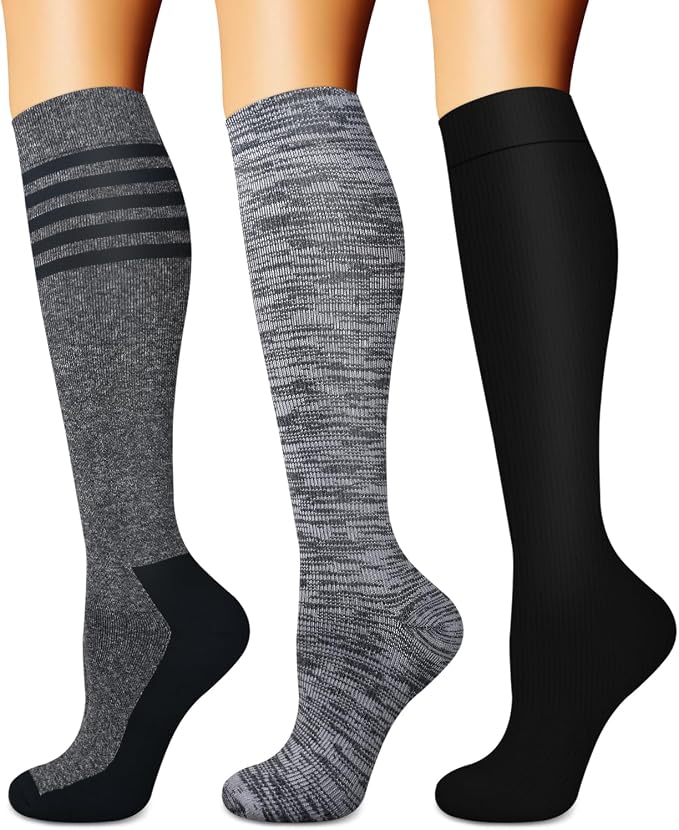Compression Socks for Women & Men (3 pairs) - Best Support for Nurses, Running, Hiking, Recovery & Flight Socks by BLUEENJOY