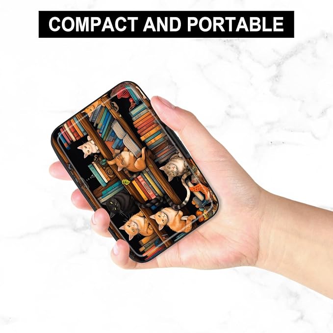 Card Holder Credit Cards Holder for Women RFID wallet women Business Card Holder Wallet Mini Aluminum Card Wallet RFID Blocking Slim Metal Hard Card for Women, Cat Illustration - Image 5