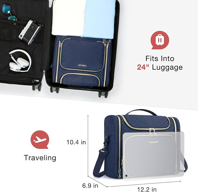 BAGSMART Women's Travel Toiletry Bag, Water-resistant Roomy, Navy Blue | Cosmetic Makeup Bag, Door Room Essentials Travel Organizer for Full Sized Toiletries and Cosmetics - Image 6