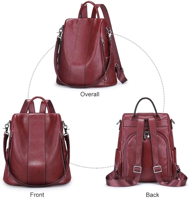 S-ZONE Leather Backpack Purses for Women Antitheft Rucksack Shoulder Bag Medium | Genuine Leather, Medium Fits 9.7-inch Tablet, for Work Travel Daily Commute, Multi Pockets, Adjustable Dual Straps - Image 6