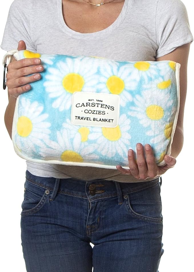Carstens, Inc. Travel Blanket, Premium Compact 2-in-1 Airplane Blanket/Pillow, Blue Daisy Floral - Image 4