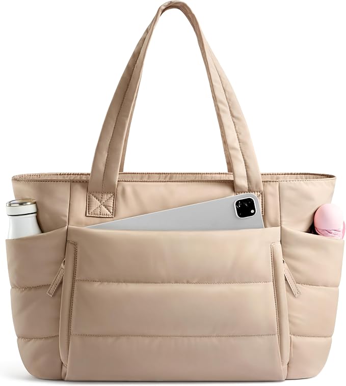 Uselike Tote Bag for Women with Zipper, Quilted Puffer Tote Bag with Compartments, Lightweight Puffy Work Bags for Women by Uselike