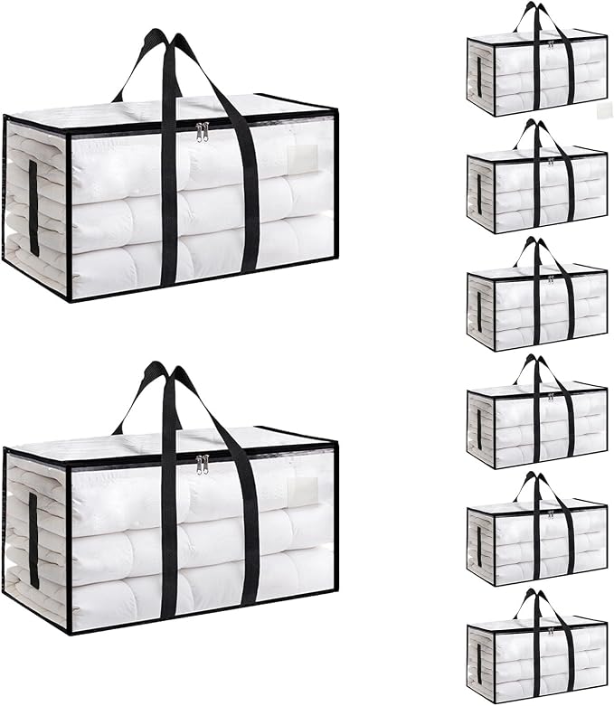 8 Pack-Extra Large Heavy Duty Moving Bags - Waterproof Storage Totes with Handles & Zippers, Foldable for College Dorm, Storage (Clear) by Unknown