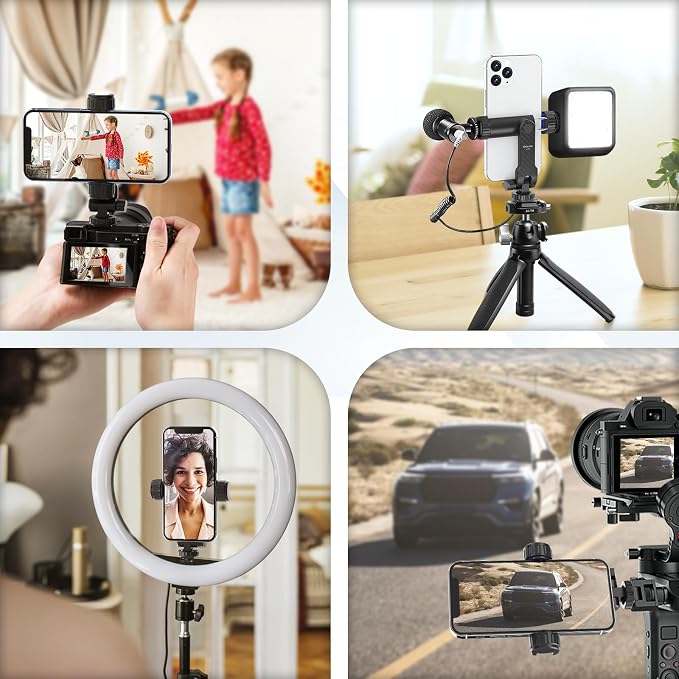 Kaitezenz Cell Phone Tripod Mount, Universal Tripod Phone Mount with 2 Cold Shoes, 360° Rotates 180° Tilts Camera Hot Shoe Phone Mount Smartphone Tripod Holder Adapter for iPhone Samsung All Phone - Image 6