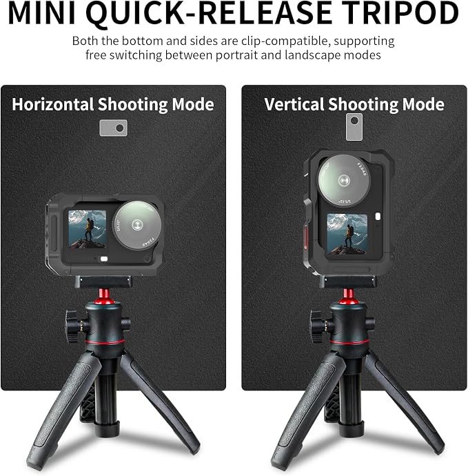 Cage for DJI Osmo Action 6 (Advanced Edition),Aluminum Alloy Camera Cage with Cold Shoe, Wrist Strap, Lens Cover, Protective Frame with 1/4"-20 Locating Holes, Action 6 Accessories(Black) - Image 2