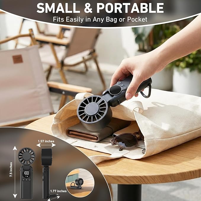 AILBTON Portable Handheld Fan, 5000mAh Rechargeable Mini Personal USB Fan with LED Display & Foldable Design, 199-Speed Powerful Battery Operated Travel Fan for Women, Outdoor, Office White - Image 6