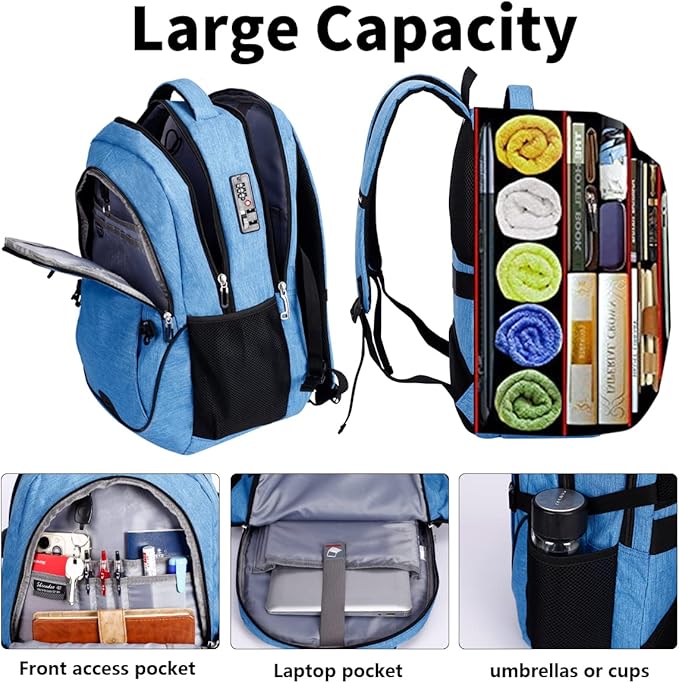 SHRRADOO Travel Laptop Backpack for Men Women, College High Schoolbag | Anti Theft Backpacks with Combination Lock, Carry On Flight Approved, Fit 17 Inch Laptop, High School Backpack, Work Daypack - Image 2