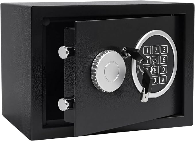 0.21 Cu Ft Steel Security Safe Box with Digital Lock Keypad ​ | Electronic Safe Comes With 2 Emergency Keys, Ideal For Storing Cash, Jewelry & Documents At Home, Office And Hotel，Black by Unknown