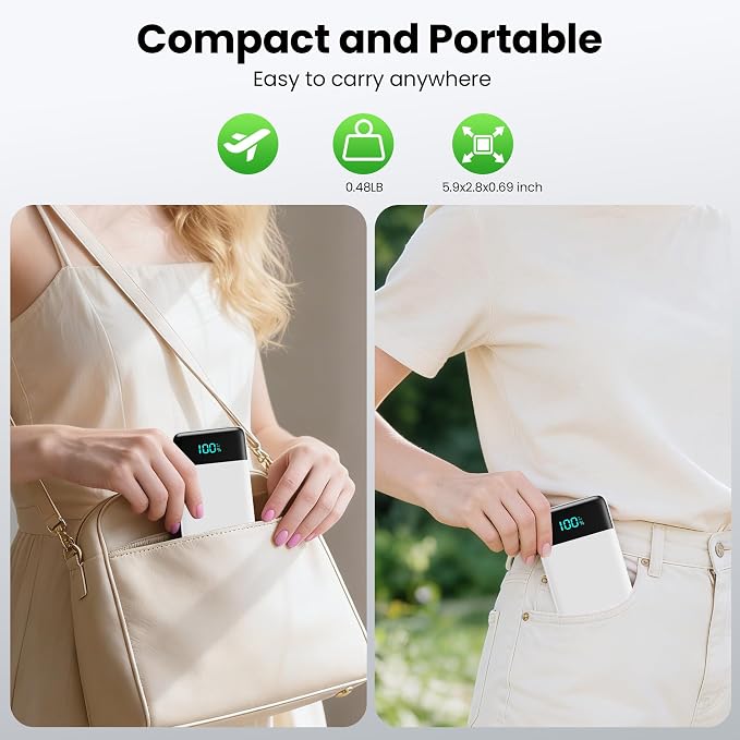 Portable Charger with Built-in AC Plug and Cables,13800mAh All in One USB C Fast Charging Power Bank,Travel Essentials Portable Phone Charger Battery Pack for iPhone 17/16/15/14,Galaxy,Android-White - Image 6