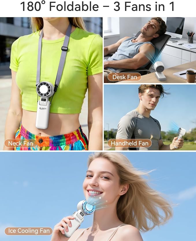 Portable Fan, Mini Fan, Personal Fan with Turbo & Ice Cooling, 5-Speed 4000mAh Rechargeable, 3-in-1 Small Travel Hand Fan, Lightweight & Quiet for Office, Beach Vacation, for Women & Men -White - Image 6