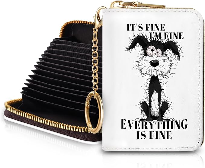 Blusabaca RFID Credit Card Holder Small Women Travel Wallet, Funny Dog | Removable Keychain, Case with Zipper, Vegan PU Leather, Cash Coin Pocket, Business Accordion Purse, Ladies Female Gift by Blusabaca