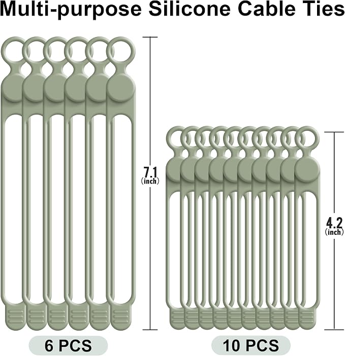 Silicone Cable Ties, Cord Organizer Cable Management,2Sizes-Green | Reusable Cord Ties for Electronics, Office Desk Accessories, Home Travel Essentials, Easy to Use, 4.2 Inch & 7.1 Inch-16Pcs - Image 6