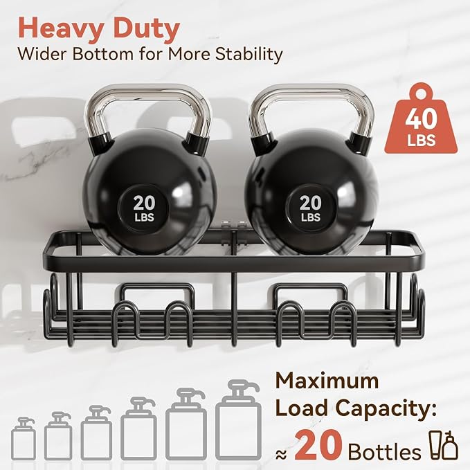 Shower Caddy Adhesive, Rustproof Shower Organizer, Wall Shower Rack | Large Capacity Shower Shelves for Inside Shower, Shampoo Shower Holder, Black, 3 Caddies, 1 Soap Dish, 1 Toothbrush Holder - Image 4
