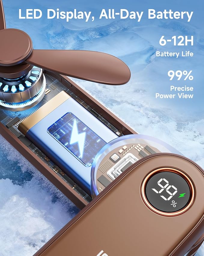 SWEETFULL Portable Handheld Mini Fan with LED Display, 3-in-1 Personal Foldable USB Rechargeable Hand Held Fan & Flashlight for Travel, Lash Eyelash, Cute Small Pocket for Women, Girls - Image 3