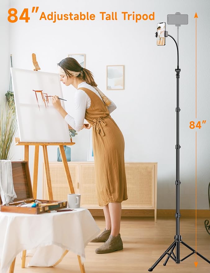 Phone Tripod Stand, 84" Tall Flexible Cellphone Tripod for iPhone with Gooseneck Remote - Image 2